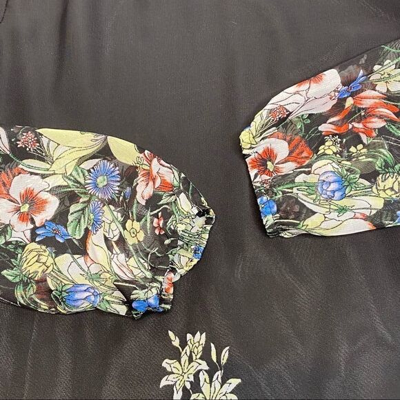 Kate Kasin black floral long sleeve chiffon dress size S - Picture 13 of 14